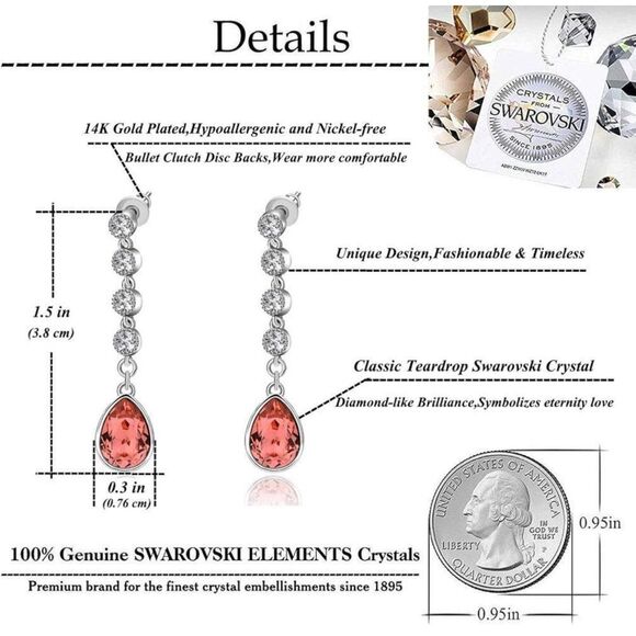 14K White Gold with Purple Tanzanite and Diamond Swarovski Crystal Post Earrings - Picture 5 of 5